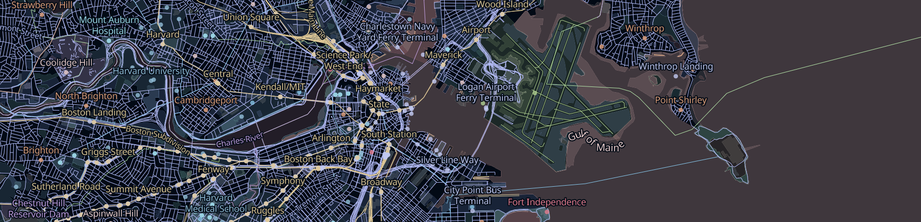 screenshot of a visualization of Sourdough tiles, showing the Boston area and the many kinds of data available in the tile schema